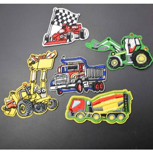 Cartoon Excavator Concrete Mxier Truck Fire Truck Engine Iron on Embroidered Embroidery Clothes Patch For Clothing Boys