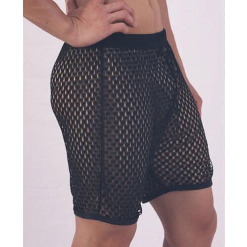 Sexy Men U Convex Pouch Hot Short Sheer Short Half-length Boxers Long Leg Underpants Sculpting Boxer Pajama Pants Gay Wear F21