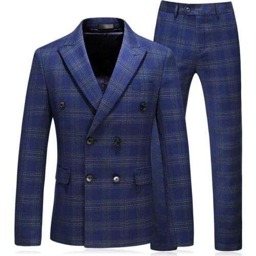 Mens Plaid Suits Two Buttons Jacket Blazer Pants Fit Summer 2020 Size S-5XL Wedding Groom Tuxedos