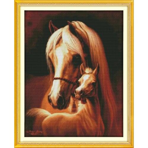 Deep love of the horse mother and her baby (3) cross stitch kit 14ct 11ct pre stamped canvas embroidery DIY handmade needlework