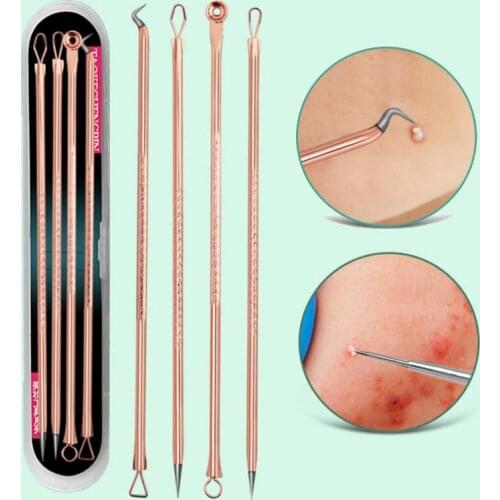 4pc/Set Rose Stainless Steel Blackhead Remover Needles Acne Facial Cleanser Needle Pimple Spot Extractor Beauty Tools Skin Care