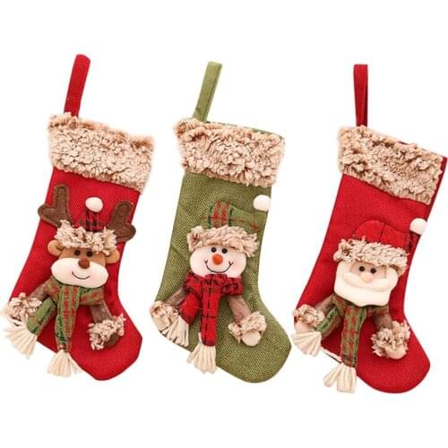 New 3 Pcs Christmas Stocking Santa Claus Candy Sock Gift Bag Xmas Tree Hanging Decor Bag