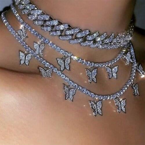 Sexy New Double Rhinestone Chain Article Clavicle Chain Fashion Hip Hop Crystal Butterfly Necklace Jewelry Body Accessories Gift