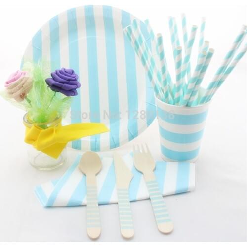Disposable tablewa Party Supplies Tableware Set Wooden fork Spoon Knift Wedding Disposable Paper Plates Cups Straws Napkins