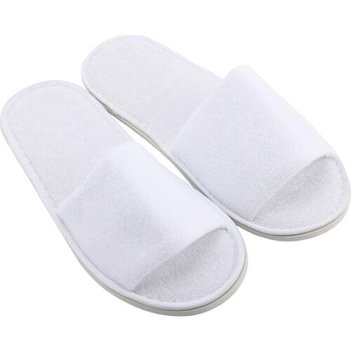 Disposable slippers 5 Pairs Spa Hotel Guest Slippers Open Toe Towelling Style Soft White Shoes
