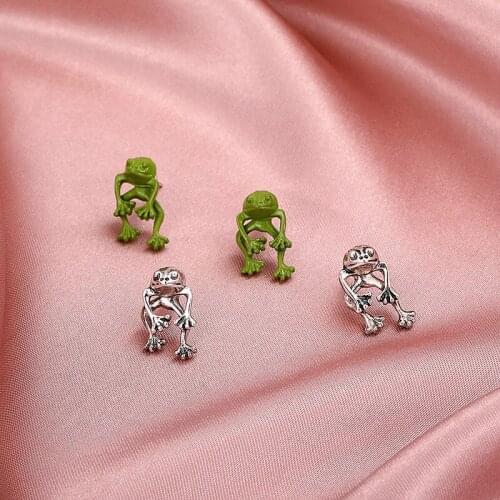 Origin Summer Unique Design Green White Frog Dangle Earring for Women Girls Removable Metallic Earring Jewelry Pendientes