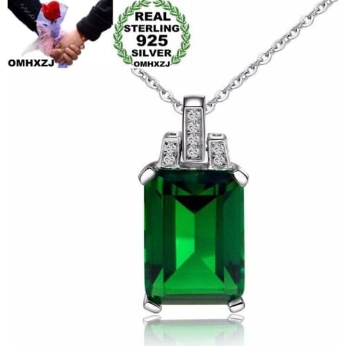 OMHXZJ Wholesale European Fashion Woman Girl Party Wedding Gift Rectangle AAA Zircon 925 Sterling Silver Pendant Necklace NA37