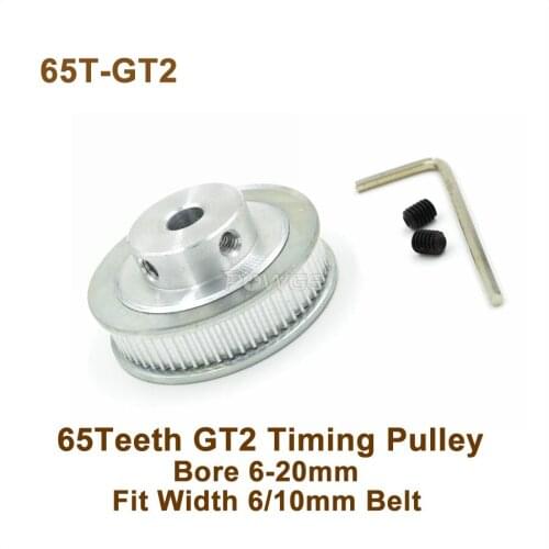 POWGE 65 Teeth 2GT Timing Pulley Bore 6-20mm Fit W=6/10mm 2GT Synchronous Belt 65T 65Teeth GT2 Pulley 3D Printer