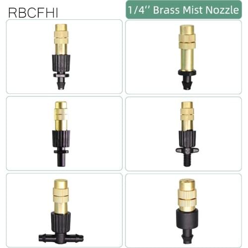 RBCFHl 10PCS 6 Types of Brass Msting Nozzle Spray w/ 4/7mm Barb 6mm Screw 4/7mm Tee Micro Drip Irriation Connector Sprinkler
