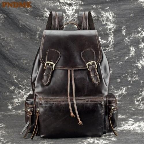 Fashion casual genuine leather mens backpack vintage natural soft real cowhide women daily outdoor travel bagpack work bookbag