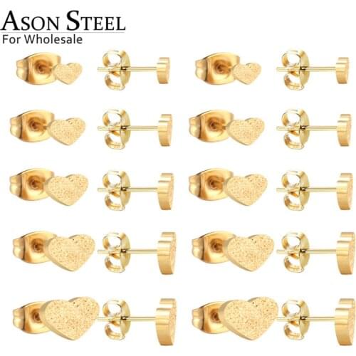 ASONSTEEL Heart Earring Fashion Jewelry Size 4mm to 8mm Stainless Steel 10pairs/lot Stud Earrings Wholesale Collier Brinco Gift