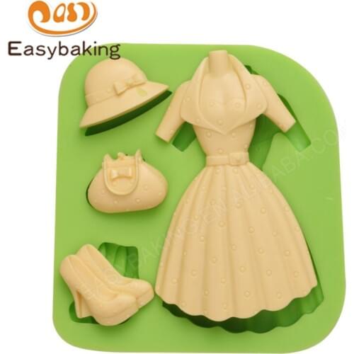 Silicone Mold Woman Theme Hat Handbag Dresses High-heeled Shoes Shape Fondant Cake Decoration Mould for Chocolate Clay Resin