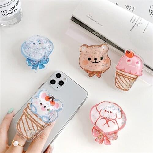 Universal cute quicksand bear mobile phone grip telescopic mobile phone holder finger holder for all mobile phones