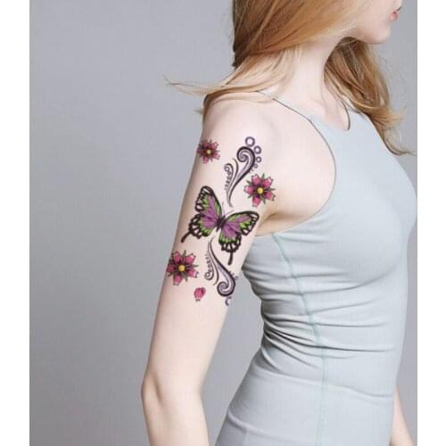 Watercolor Butterfly Waterproof Temporary Tattoo Sticker Color Flower Totem Fake Tattoos Flash Tatoos Arm Body Art for Women Men
