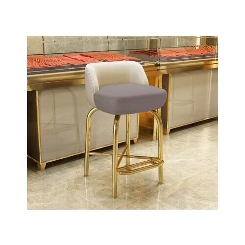 Stainless steel hotel stool front desk cashier chair back light luxury stool shop with Nordic bar chair high