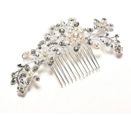Crystal Simulated Pearl Bridal Hair Combs Hairpin Jewelry Hair Accessories Headwear Floral Wedding Tiara Sparkling Silver Plated