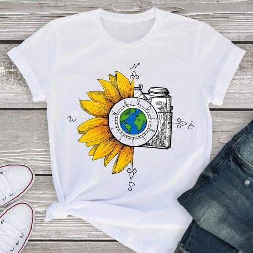 Women Graphic World Sunflower 90s Vintage Truck Short Sleeve Summer Lady WomensT-Shirt Shirt Tees Clothing Tops Female T Shirt