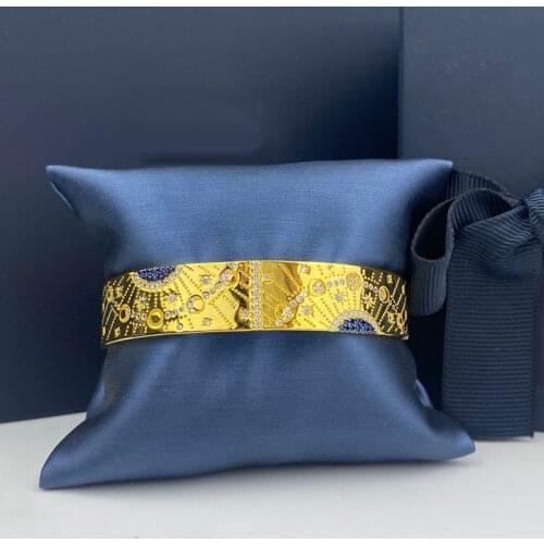 SLJELY Fashion S925 Sterling Silver Gold Color Embellished Sun and Moon Open Cuff July New Roma Bangle Bracelet Women Jewelry