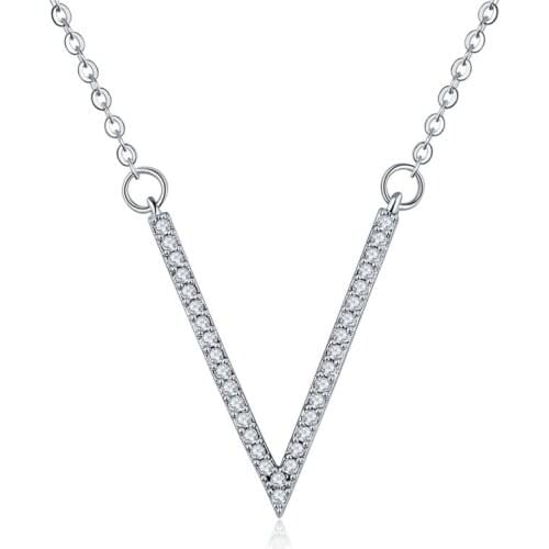 ZSLBS Fashion Simple V Pendant Necklace For Women Choker Copper Zircon Stone Charm Statement Necklaces Jewelry Collane Donna