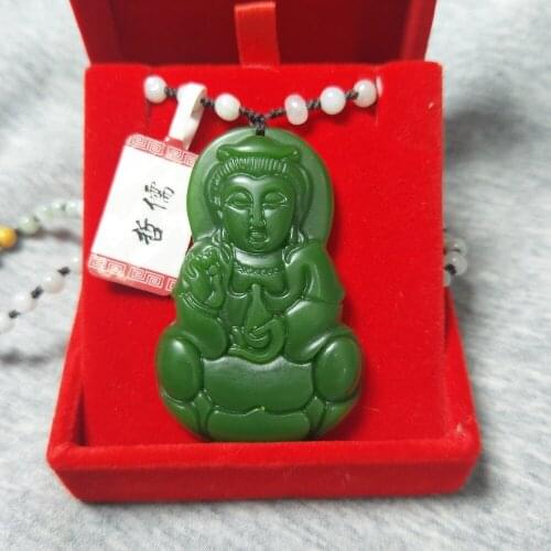 Zheru Jewelry Pure natural Hetian Biyu stereo Guanyin pendant Three-color jade jade necklace Nation certificate