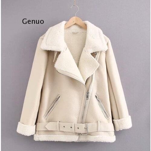 Winter loose black PU Leather Jacket women fur collar Motorcycle coat Streetwaer warm Biker jacket outwear 2021