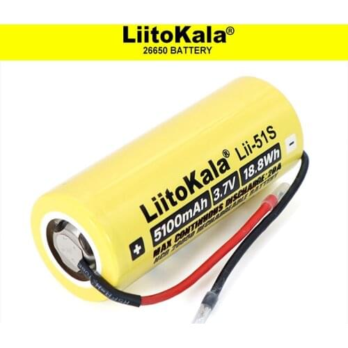 1 - 12PCS. 2021 New 26650 5100mAh high Capacity Li-ion 3.7v Rechargeable Battery 20A Discharge 3.6V Power batteries + DIY Cable