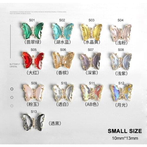 10pcs Crystal Butterfly 3D Alloy Nail Art Zircon Rhinestone Metal Manicure Jewelry Decoration Charms Nails Accessories Supplies