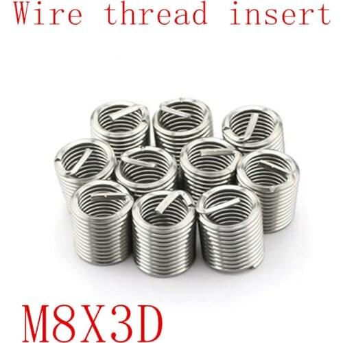 20Pcs M8*3D Stainless Steel Coiled Wire Helical Screw Thread Inserts M8 Screw Bushing self tapping thread repair tool