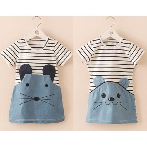 2021 Summer Girls Dresses Children Clothes Baby Girls Denim Dress Kids Patchwork Dress Baby Girls Dress Girls Outwear M43