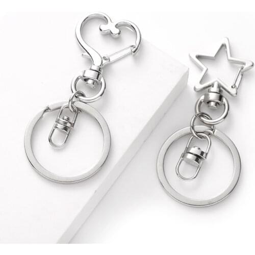 50pcs 30mm 2 colors Key Chains Key Rings Round Heart Star silver color Lobster Clasp Keychain