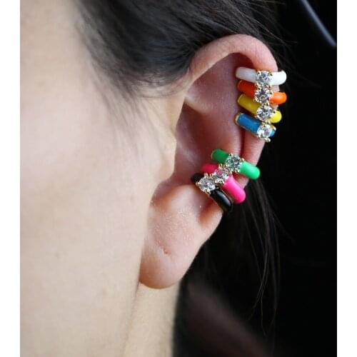 7 Candy Colorful Enamel Single Sparking Bling CZ Round Circle Ear Cuff Clip Earring For Girl Women