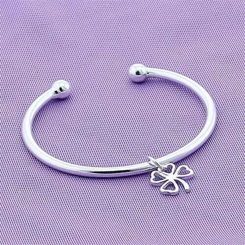 925 Sterling Silver Double Beads Lucky Hollow Four Leaf Clover Pendant Bangle Bracelet For Woman Wedding Engagement Fashion Char