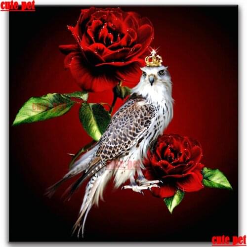 DIY Diamond Painting Roses and wear the Royal Crown of bird puzzle Painting Cross Stitch 5D Rhinestones Mosaic Gift Decoration