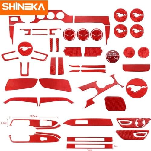 SHINEKA Real Red Carbon Fiber For Ford Mustang Car Interior Decoration Stickers Accessories For Ford Mustang 2015+ Car Styling