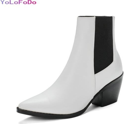 Plus Size 33-45 Women Ankle Boots Faux Leather Chelsea Boots Elastic Band Square High Heel Boots Fall Winter Pointed Toe Shoes