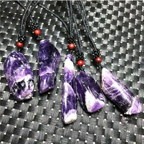 1PCS Natural amethyst amethyst Stone Pendant Pendant Necklace female sweater chain ore grinding stone