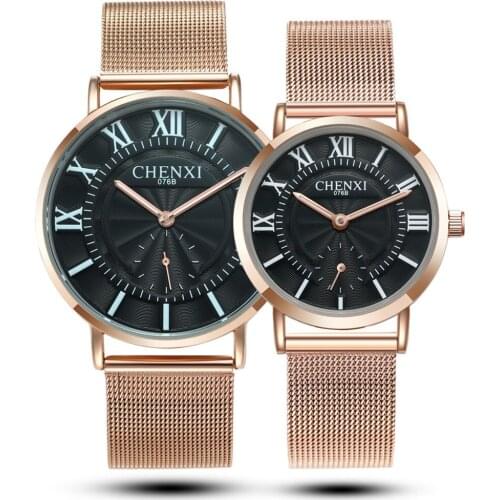 CHENXI Luxury Women Watches Lover Wristwatches Men and Women Quartz watch Rose Gold Stainless Steel Ladies Quartz Wristwatches