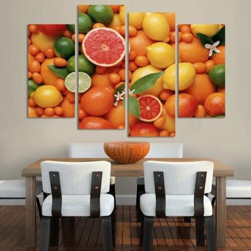 Home Decoration 4 Pieces Different Kinds of Fresh Fruits Printed On No Frame Canvas Painting Wall Decor for Kitchen Dining Room
