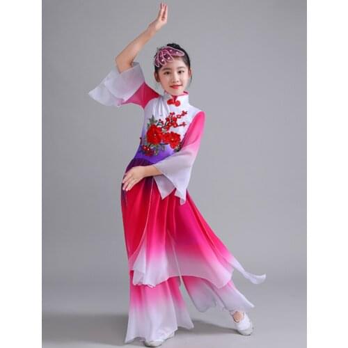 Children Yangko Dance Clothing Classic Modern Dancing Outfits Chinese Folk Costume Fan Dance Girls Stage Performance Dress