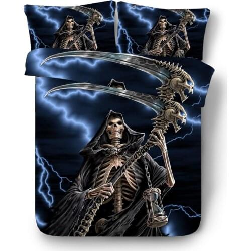 Home Textiles 3D Design Digital Printing Bedding Set Duvet Cover Bed Sheet Pillowcase King Lightning sickle Skull Dropshipping
