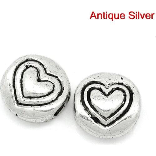 DoreenBeads Zinc metal alloy Spacer Beads Round Silver Color Heart Pattern About 6mm( 2/8") Dia, Hole:Approx 1.2mm, 25 PCs