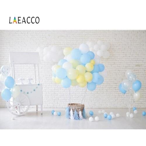 Laeacco Gray White Brick Wall Hot Balloons Baby Newborn Party Booth Love Photo Background Photography Backdrop Photo Studio