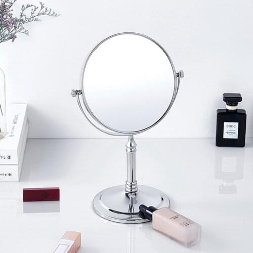 Chrome Makeup Mirror Dual Sided Round Shape Rotating Cosmetic Mirror Stand Magnifier Mirror Standing Mirror