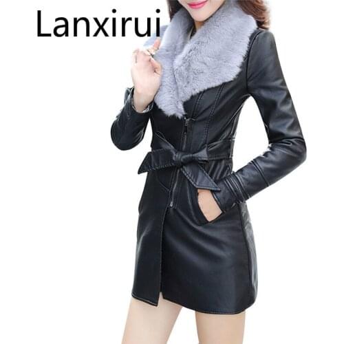 Lanxirui Donne Collo Di Pelliccia Giacca Di Pelle Lungo Cappotto Femminile Inverno Manica Lunga In Giacca Delle Arco Oct18
