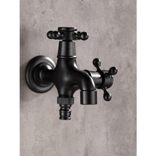 Brass Black Faucet Bathroom Washing Machine Faucet Mop Taps Toilet Corner Faucet Tap Garden Outdoor Mixer Double Using