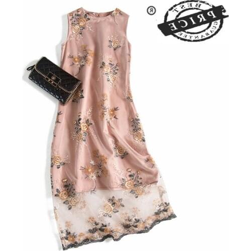 Summer Dress Women Real Silk Dresses Elegant Sleeveless Long Vestidos Female Beach Evening Party Ropa Mujer Dresses A0532