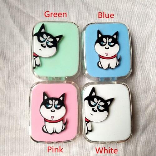 LIUSVENTINA DIY Acrylic Cute Pet Dog Siberian Husky Contact Lens Case with Mirror Box Container for Color Lenses Gift for Kids