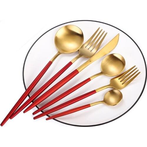 4Pcs/set Black Gold Red Cutlery Set 304 Stainless Steel Dinnerware Silverware Flatware Set Dinner Knife Fork Spoon Dropshipping