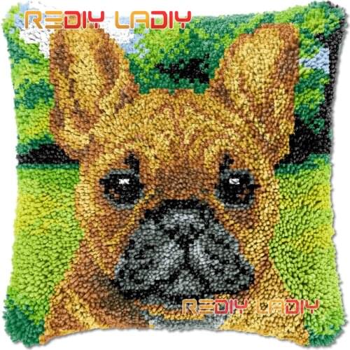 Latch Hook Cushion Cover Bulldog Needlepoint Kits Chunky Acrylic Yarn Crocheting Pillow Case Arts & Crafts