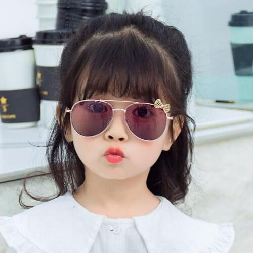 Cute pilot bow children sunglasses brand 2021 fashion kids girls boys toddler sun glasses gold pink oculos de sol infantil